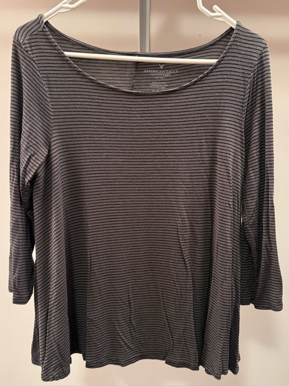 American Eagle Outfitters Gray and Black Striped Long Sleeve Tee